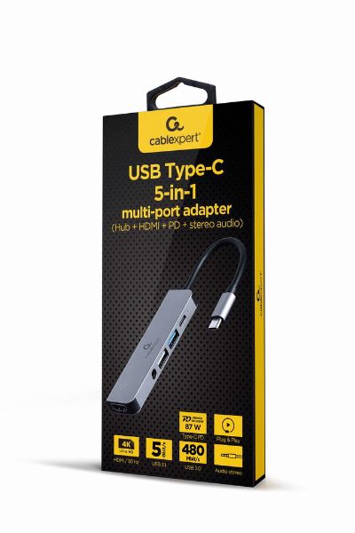 Cablexpert USB Type-C 5-in-1 multi-port adapter (Hub + HDMI + PD + stereo audio), A-CM-COMBO5-02