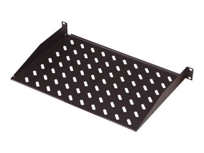 1U Fixed Shelf for Racks, DN-19 TRAY-1-400-SW, The shelves for fixed mounting can be installed easy on the two front 483 mm (19“) profile rails of your 483 mm (19“) network- or server cabinet. Due to their stable, perforated steel sheet with a high load capacity, they are the optimal surface for components which are not 483 mm (19”) suitable, Black