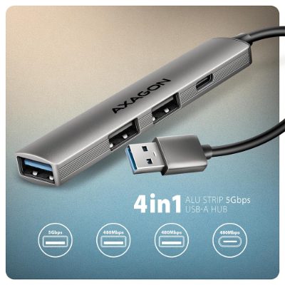 AXAGON ALU STRIP USB-A 4 port hub, HUE-STA