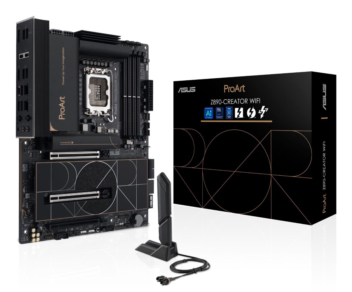 Mainboard, ASUS, Intel Z890, LGA1851, ATX, Memory DDR5, Memory slots 4, 1xPCI-Express 4.0 16x, 2xPCI-Express 5.0 16x, 5xM.2, 1xHDMI, 1xDisplayPort, 1xAudio-In, 1xAudio-Out, 1xUSB 2.0, 6xUSB 3.2, 3xUSB-C w/Thunderbolt, 1xRJ45, PROARTZ890-CREATORWIFI