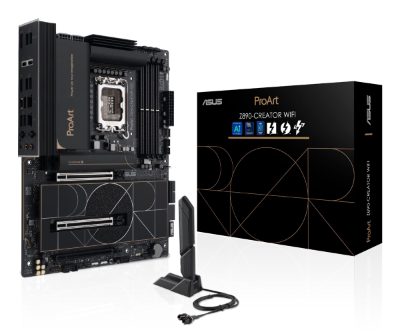 Mainboard, ASUS, Intel Z890, LGA1851, ATX, Memory DDR5, Memory slots 4, 1xPCI-Express 4.0 16x, 2xPCI-Express 5.0 16x, 5xM.2, 1xHDMI, 1xDisplayPort, 1xAudio-In, 1xAudio-Out, 1xUSB 2.0, 6xUSB 3.2, 3xUSB-C w/Thunderbolt, 1xRJ45, PROARTZ890-CREATORWIFI