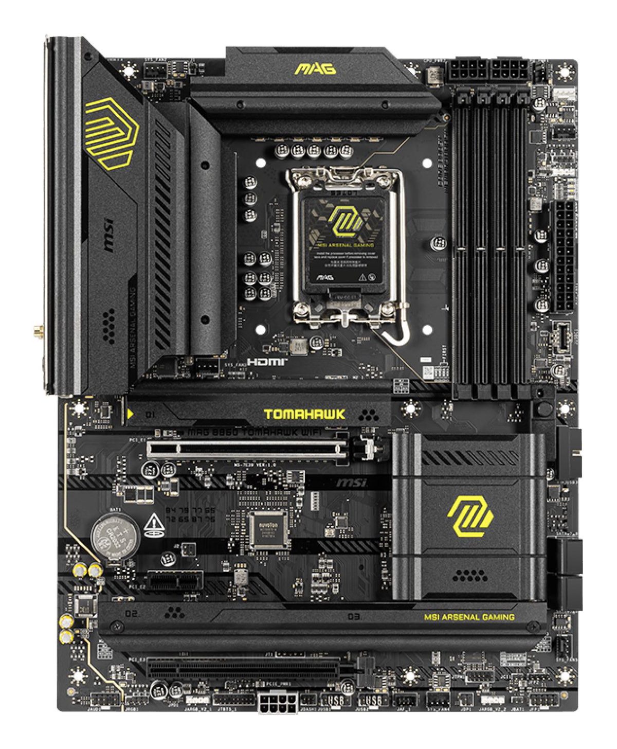 MSI MAG B860 TOMAHAWK WIFI, Processor family Intel, Processor socket LGA1851, DDR5, Supported hard disk drive interfaces SATA, M.2, Number of SATA connectors 4