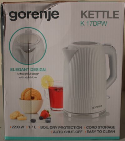 Gorenje K17DPW Kettle, Electric, Capacity 1.7 L, Power 2200 W, White, SALE OUT. Gorenje, Kettle, K17DPW, Electric, 2200 W, 1.7 L, Stainless steel, 360° rotational base, White