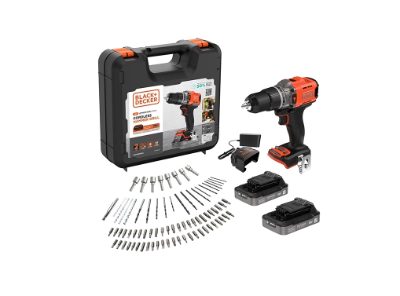 BLACK & DECKER 18V Impact Drill (with 2 x 18V 2.0Ah batteries with charge status indicator, 1A charger and 80 accessories), BCD383D2XKA-QW, 2.0 Ah