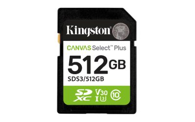 Kingston Canvas Select Plus, 512 GB, SD, Flash memory class Class 10, UHS-I, U1/U3, Video Class 10/30