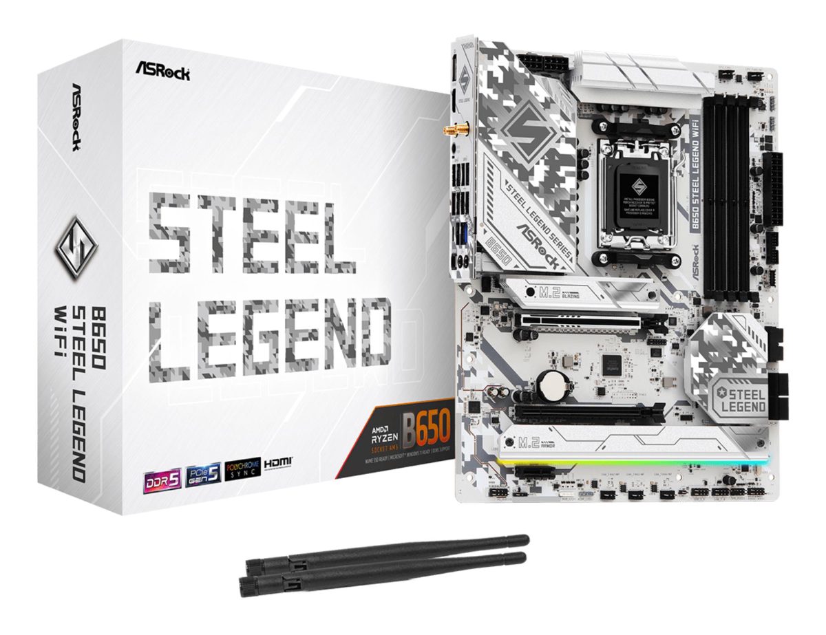Mainboard, ASROCK, AMD B650, SAM5, ATX, Memory DDR5, Memory slots 4, 1xPCI-Express 3.0 16x, 1xPCI-Express 4.0 1x, 1xPCI-Express 5.0 16x, 1xM.2, 1xHDMI, 1xDisplayPort, 8xUSB 2.0, 3xUSB 3.2, 2xUSB-C, 1xRJ45, 2xAudio port, B650STEELLEGENDWIFI