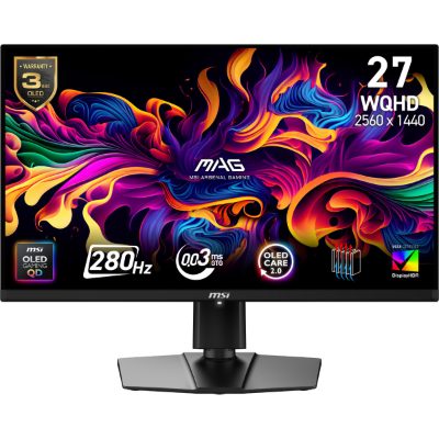Monitor, MSI, 26.5 ", 2560 x 1440 pixels, Wide Quad HD, Native aspect ratio 16:9, QD-OLED, Flat, MAG271QPQD-OLEDX28