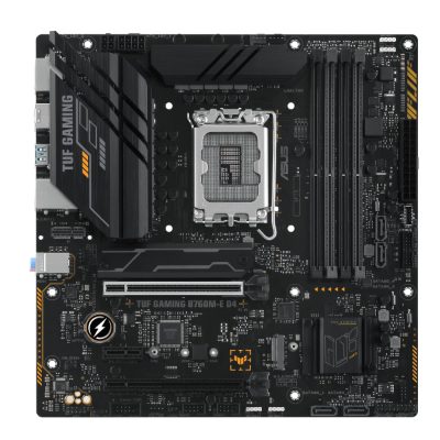 Mainboard, ASUS, Intel B760 Express, LGA1700, Micro-ATX, Memory DDR4, Memory slots 4, 1xPCI-Express 4.0 1x, 2xPCI-Express 4.0 16x, 2xM.2, 1xHDMI, 1xDisplayPort, 2xUSB 2.0, 4xUSB 3.2, 1xPS/2, 1xRJ45, 3xAudio port, TUFGAMINGB760M-ED4