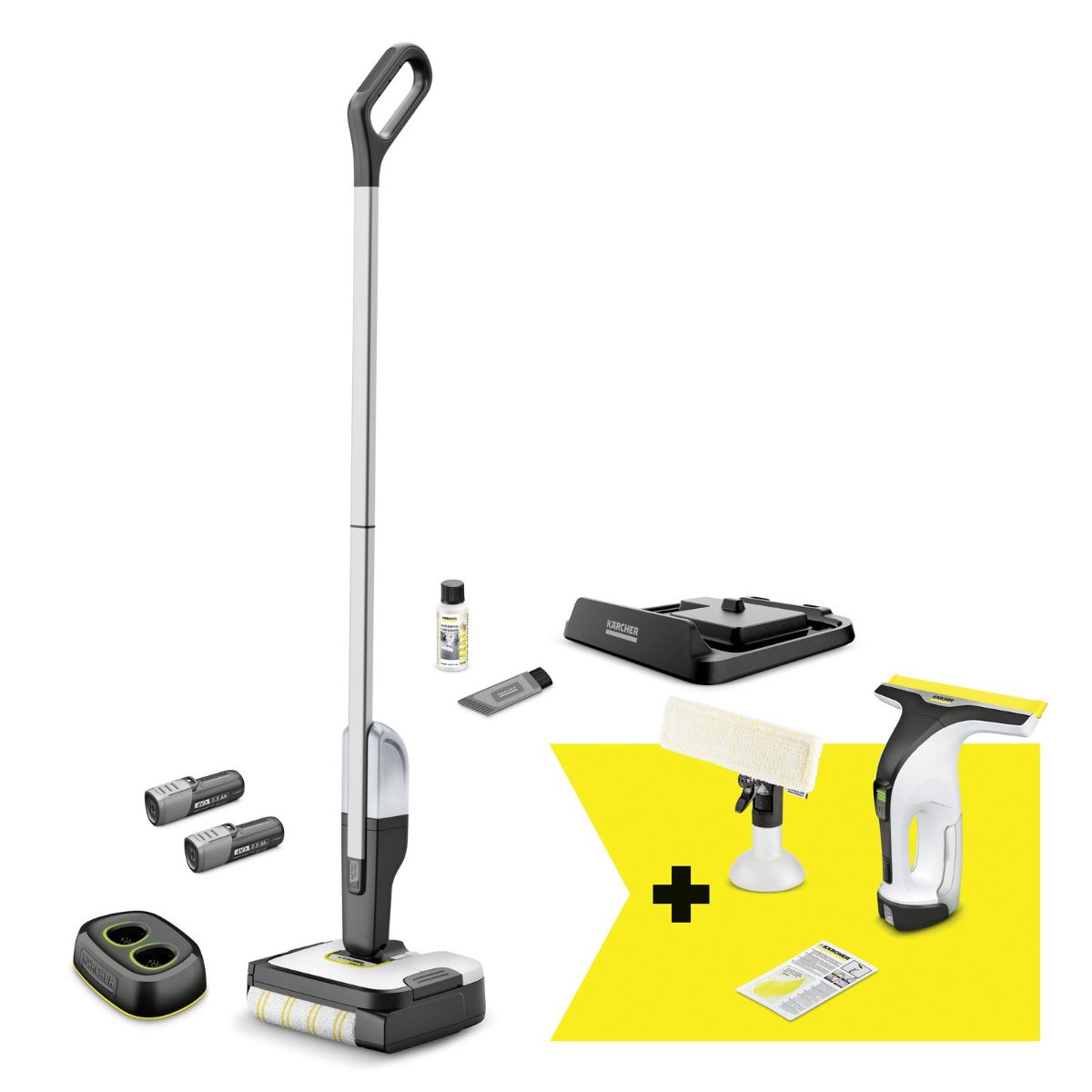 Vacuum Cleaner, KARCHER, FC 2-4 + WV 4-4 Set, Dry&wet, Electric mop, Black/Silver, Bagless, Battery, 2.2 kg, 9.791-983.0