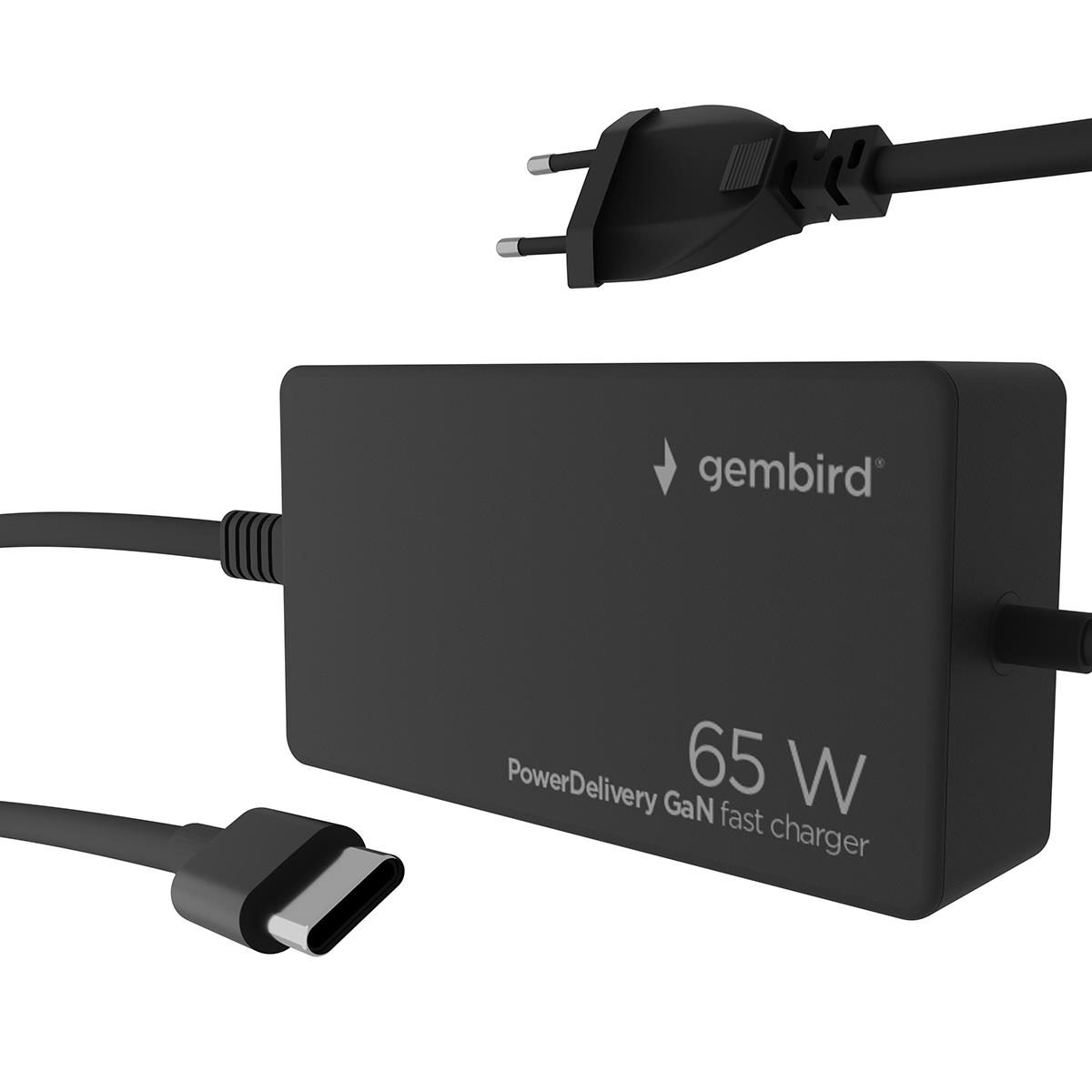 Cablexpert 65 W PowerDelivery GaN USB Type-C Fast Charger, NPA-AC-PDQC65-01