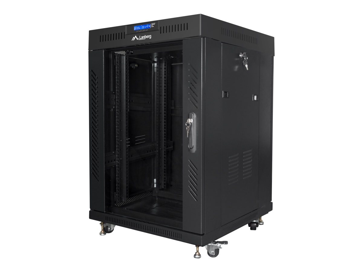 Rack cabinet 19" free-standing 15U/600x600 (flat pack) with glass door, LCD, FF01-6615-12BL, Black