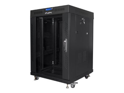 Rack cabinet 19" free-standing 15U/600x600 (flat pack) with glass door, LCD, FF01-6615-12BL, Black