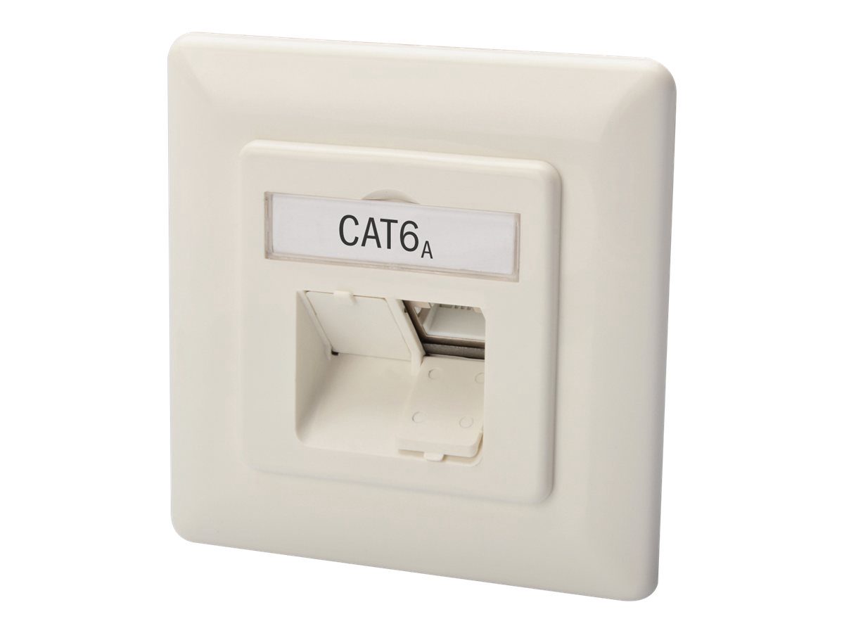 Digitus CAT 6A Class EA network outlet,shielded,2xRJ45,LSA pure white, flush mount, horizontal cable install., CAT 6A Class EA network outlet, shielded