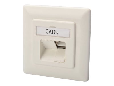 Digitus CAT 6A Class EA network outlet,shielded,2xRJ45,LSA pure white, flush mount, horizontal cable install., CAT 6A Class EA network outlet, shielded