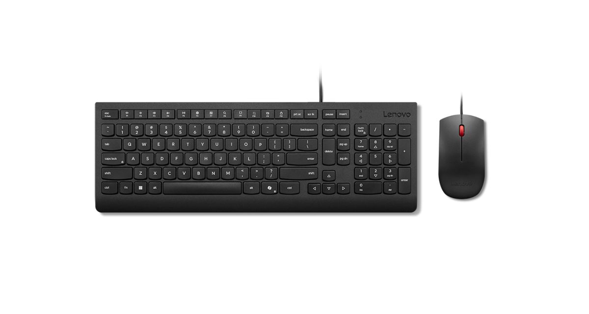 Lenovo Essential Wired Combo Keyboard and Mouse, Keyboard and Mouse Set, Wired, Mouse included, Lithuanian, Black