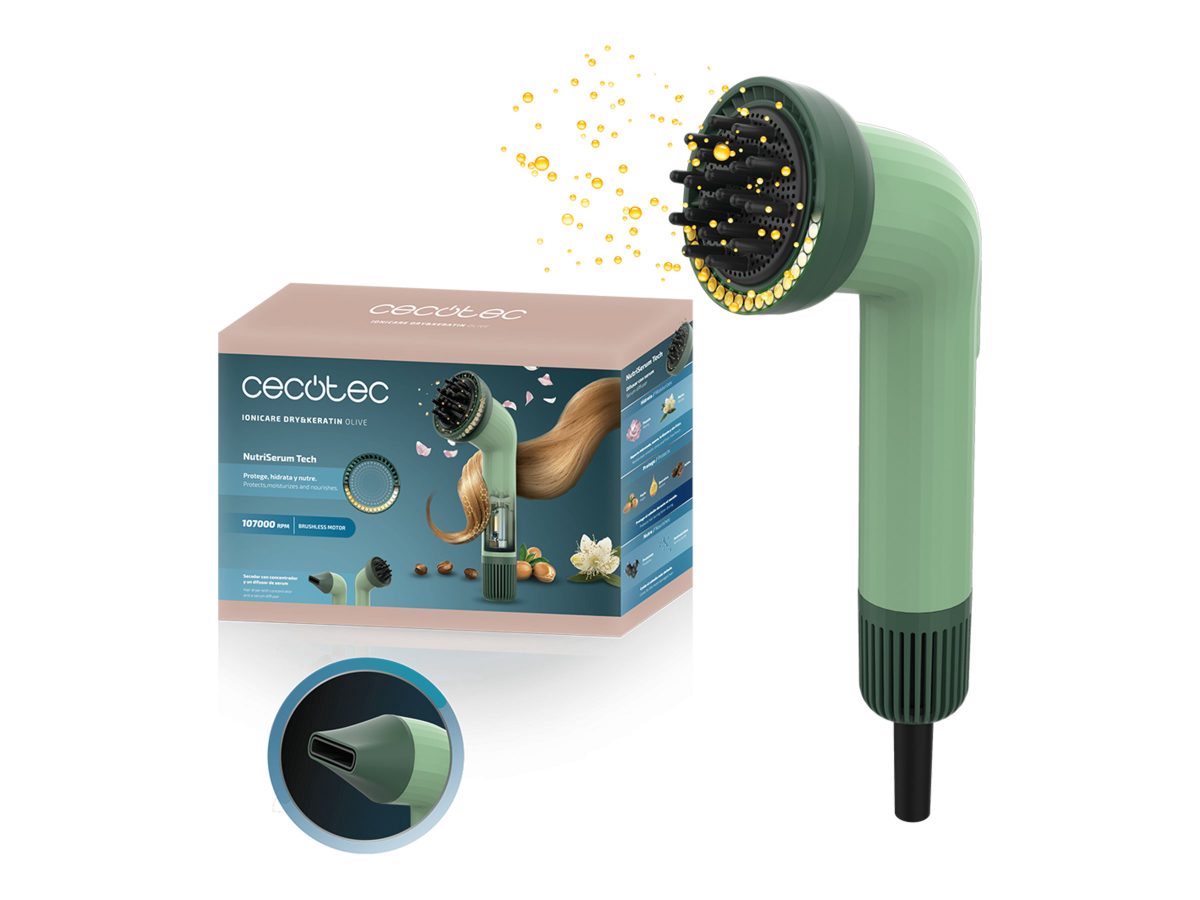 Cecotec Hair dryer, IoniCare Dry&Keratin Olive, 1200 W, Ionic function, Number of temperature settings 1, Green