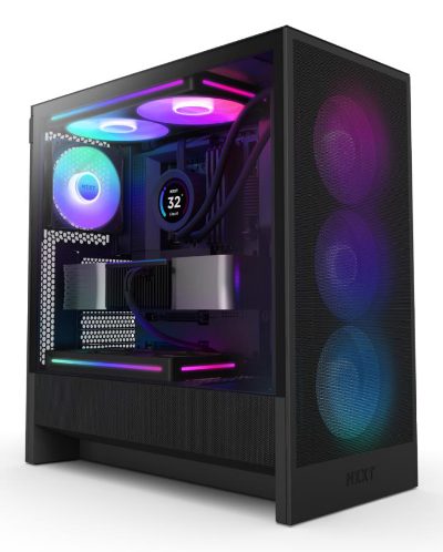 Case, NZXT, H5 FLOW RGB 2024, MidiTower, Case product features Transparent panel, Not included, ATX, EATX, MicroATX, MiniITX, Colour Black, CC-H52FB-R1