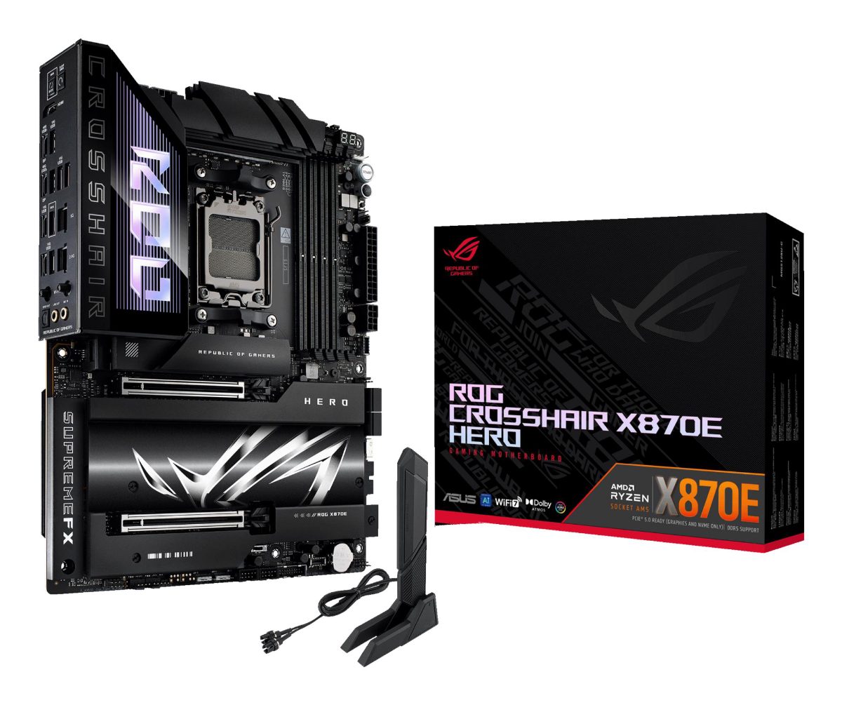 Asus ROG CROSSHAIR X870E HERO, Processor family AMD, Processor socket AM5, DDR5, Supported hard disk drive interfaces SATA, M.2, Number of SATA connectors 4