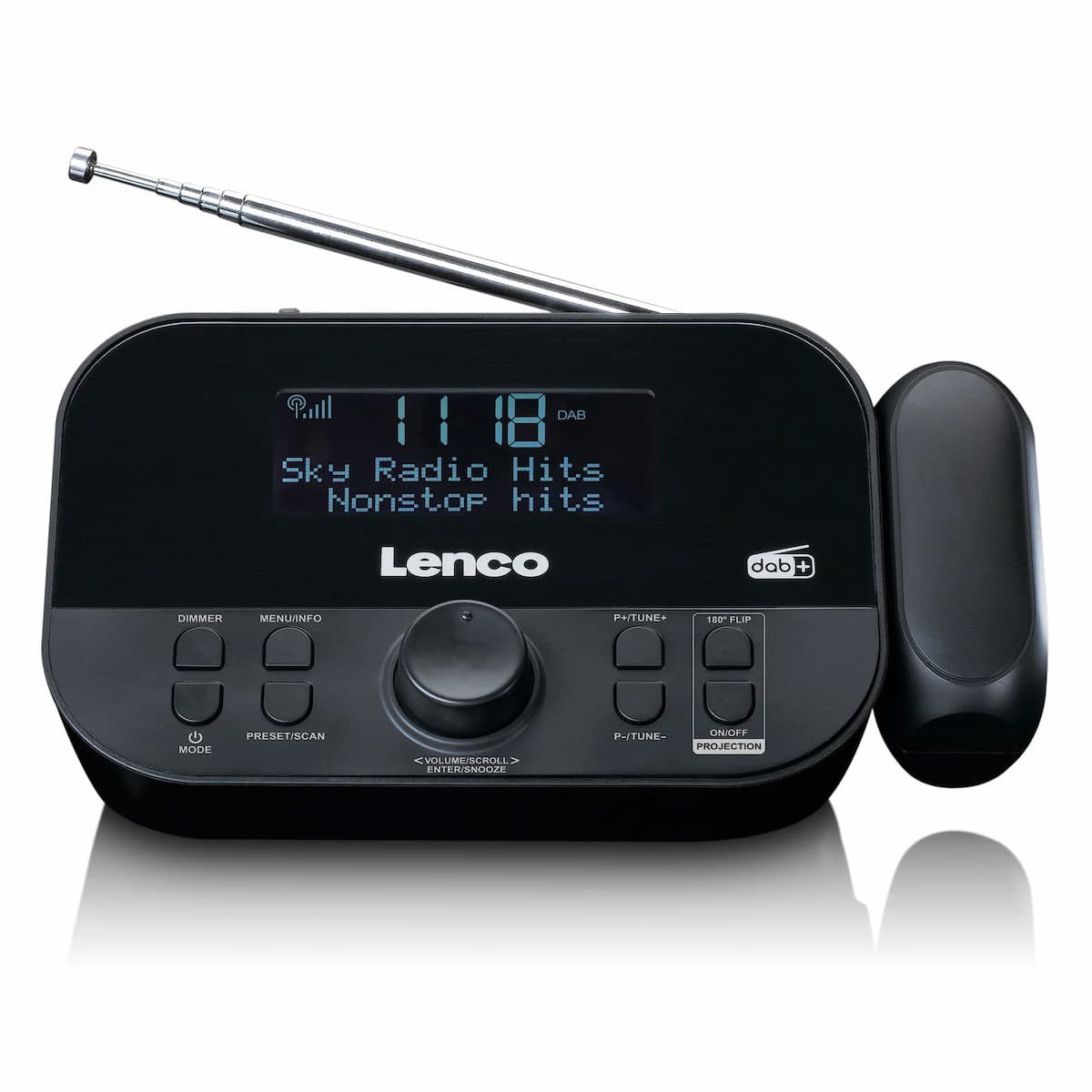 Lenco radio pulkstenis ar projekciju, melns