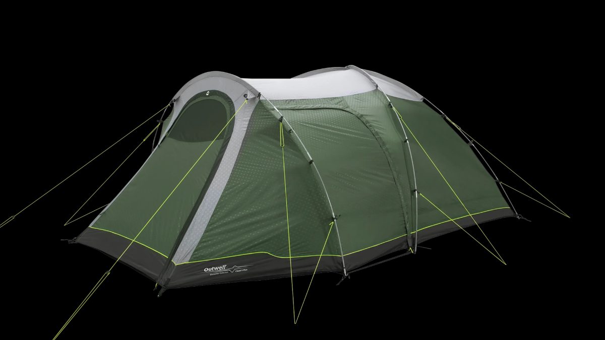 Outwell Two Room Dome Tent, Cloud 5 Plus, 5 person(s), Green/Grey