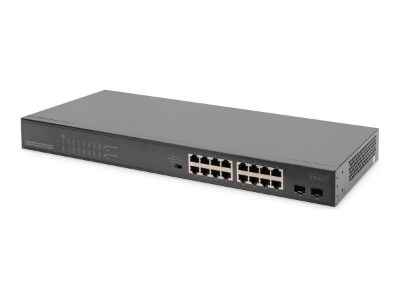 16 Port Gigabit PoE Switch, DN-95347-1, Unmanaged, Rackmountable, SFP ports quantity 2
