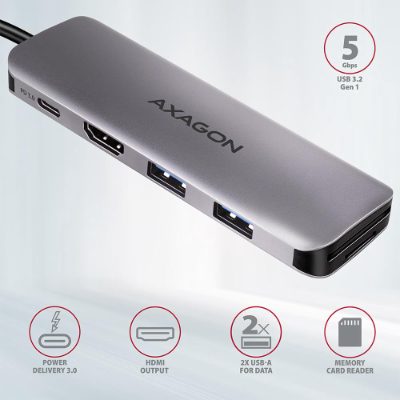 AXAGON SuperSpeed USB-C COMBO 5in1 Hub, HMC-5
