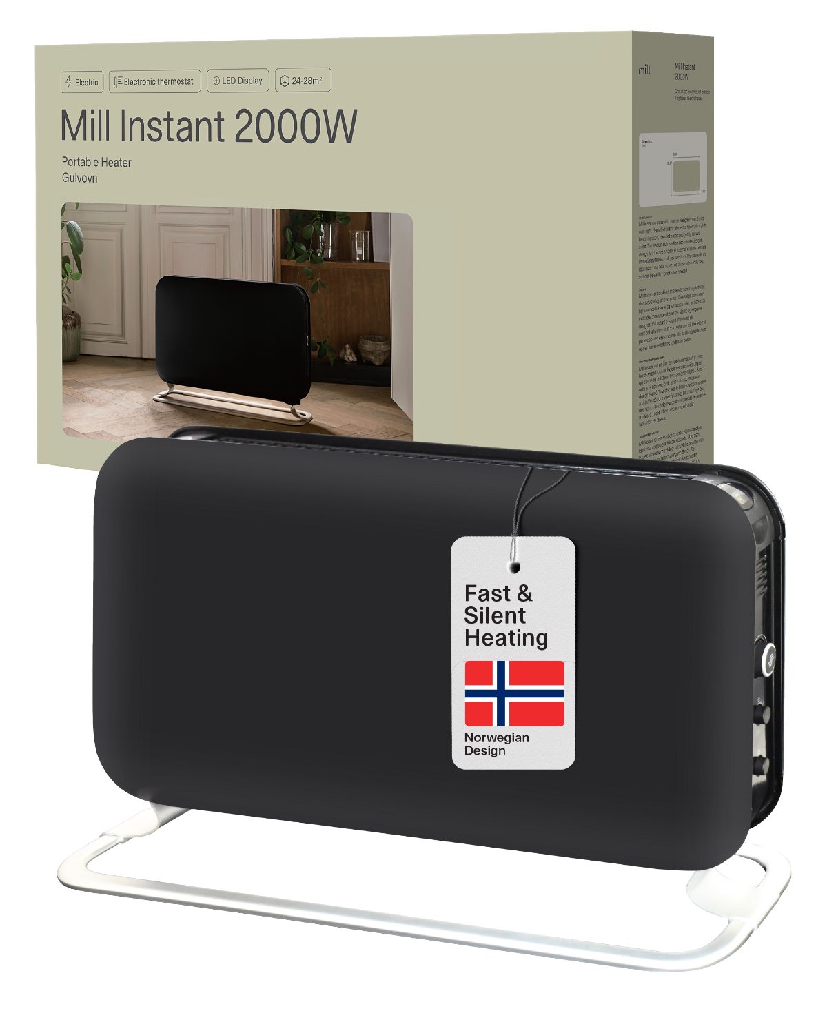 Heater, SG2000LED, Convection Heater, 2000 W, Number of power levels 3, Suitable for rooms up to 5-20 m², Black