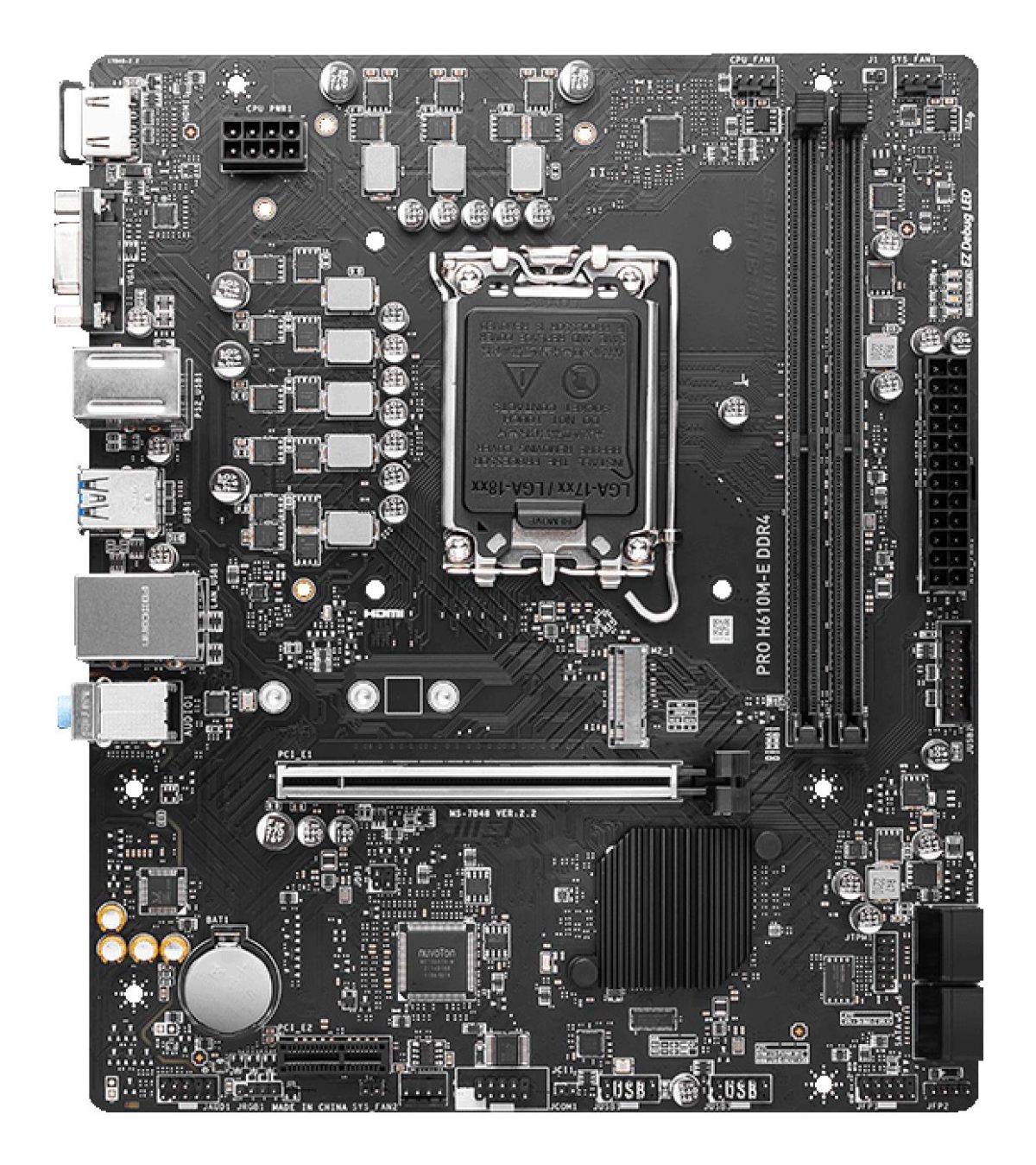Mainboard, MSI, Intel H610, LGA1700, MicroATX, Memory DDR4, Memory slots 2, 1xPCI-Express 1x, 1xPCI-Express 16x, 1xM.2, 1x15pin D-sub, 1xHDMI, 4xUSB 2.0, 2xUSB 3.2, 1xPS/2, 1xRJ45, 3xAudio port, PROH610M-EDDR4