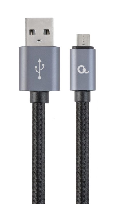 Cablexpert Cotton Braided Micro-USB Cable with Metal Connectors, 1.8 m, Black, Blister, Cablexpert