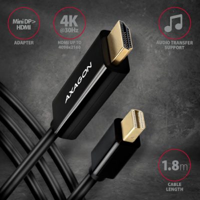 AXAGON MINI DP to HDMI cable, 1.8 m, 4K/30Hz, RVDM-HI14C2, 1.8 m