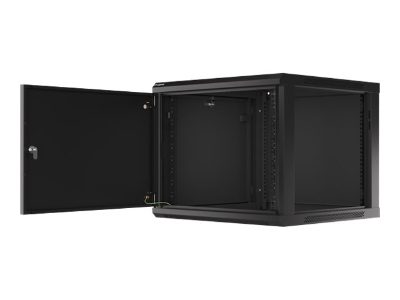 Rack cabinet 19" wall-mount 9U/600x600 (flat pack) for self-assembly with metal door, WF01-6609-00B, Black