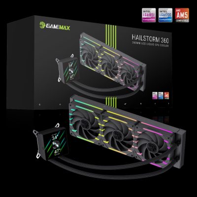 Gamemax CPU Liquid Cooler, HAILSTORM 360 LCD BK, Black