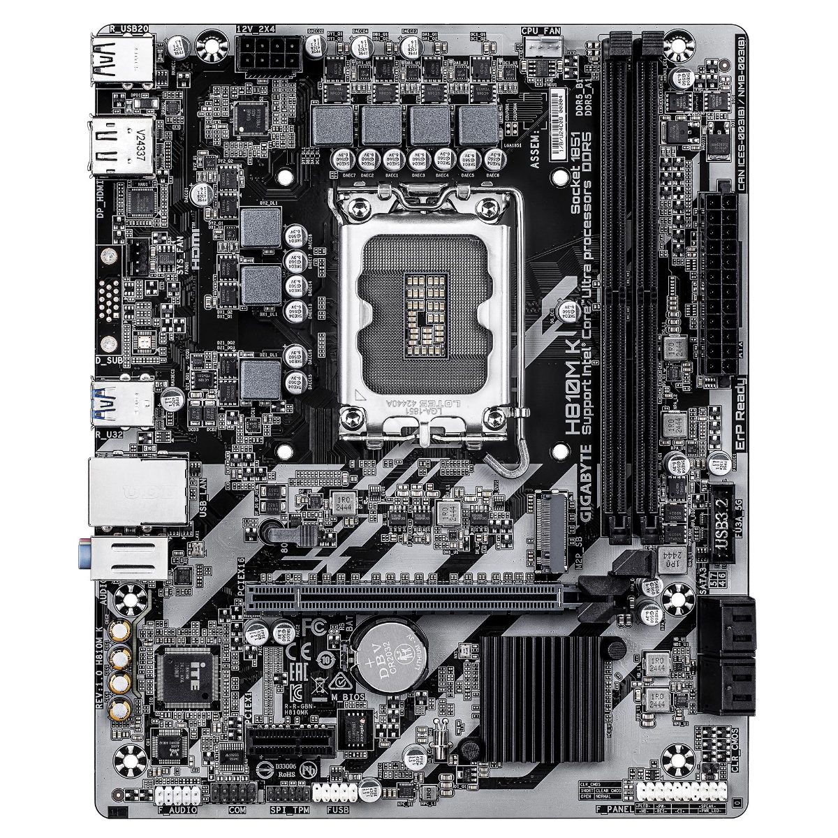 Gigabyte H810M K, Processor family Intel, Processor socket LGA1851, DDR5, Supported hard disk drive interfaces M.2, SATA, Number of SATA connectors 4