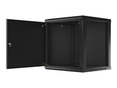 Rack cabinet 19" wall-mount 12U/600x600 for self-assembly with metal door (flat pack), WF01-6612-00B, Black
