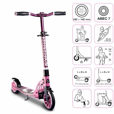 Six Degrees Aluminium Scooter skrejritenis 180/145 mm, rozā