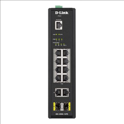 D-LINK DIS-200G-12PS L2 Managed Industrial Switch with 10 10/100/1000Base-T and 2 1000Base-X SFP ports, D-Link, Switch, DIS-200G-12PS, Managed L2, Wall mountable, 60 month(s)
