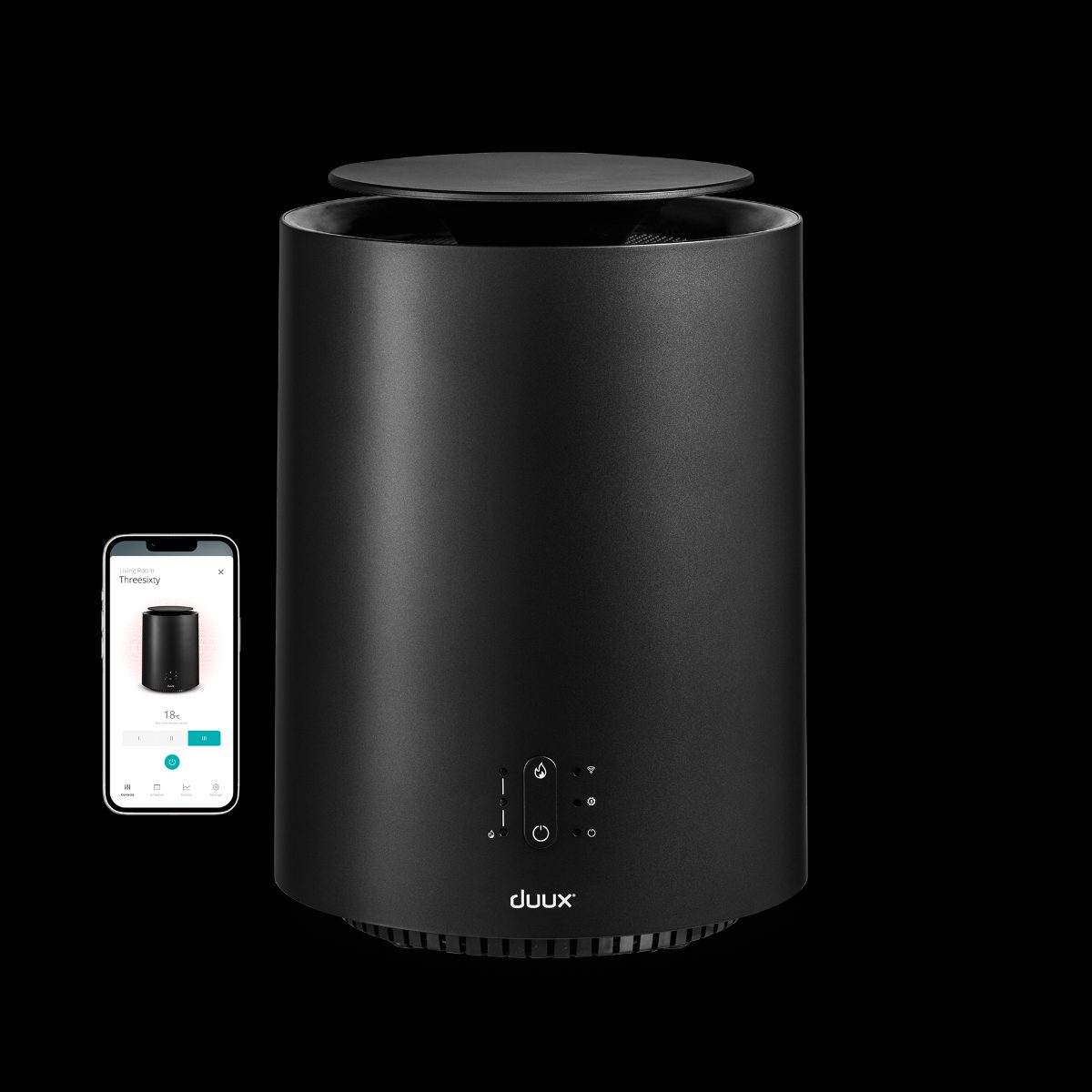 Duux Threesixty 2 Smart Fan + Heater, Fan and heater, 1800 W, Suitable for rooms up to 30 m², Matt Black