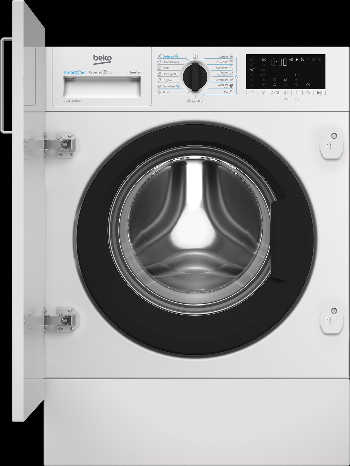 Washing machine, B3WBT671415W, Energy efficiency class A, Front loading, Washing capacity 7 kg, 1200 RPM, Depth 55 cm, Width 60 cm, Digital, Steam function