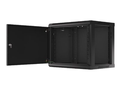 Rack cabinet 19" wall-mount 9U/600x450 for self-assembly with metal door (flat pack), WF01-6409-00B, Black