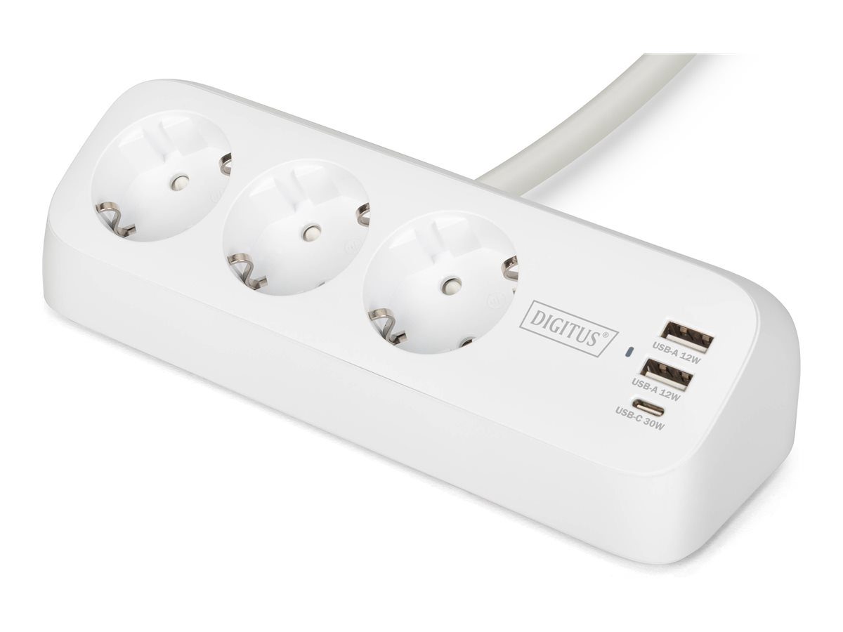 Digitus 3-way office socket strip with 2x USB-A and 1x USB-C connections, DA-70626
