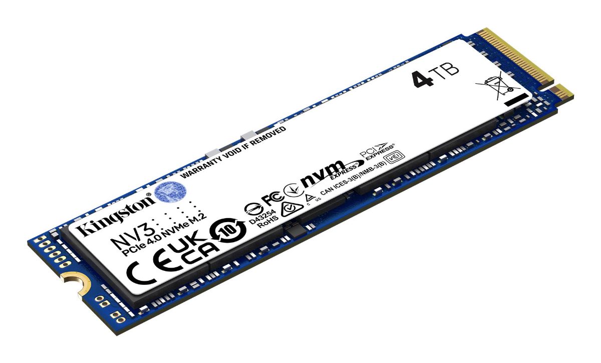 Kingston SSD, NV3, 4000 GB, SSD form factor M.2 2280, Solid-state drive interface PCIe 4.0 x4 NVMe, Read speed 6000 MB/s, Write speed 5000 MB/s