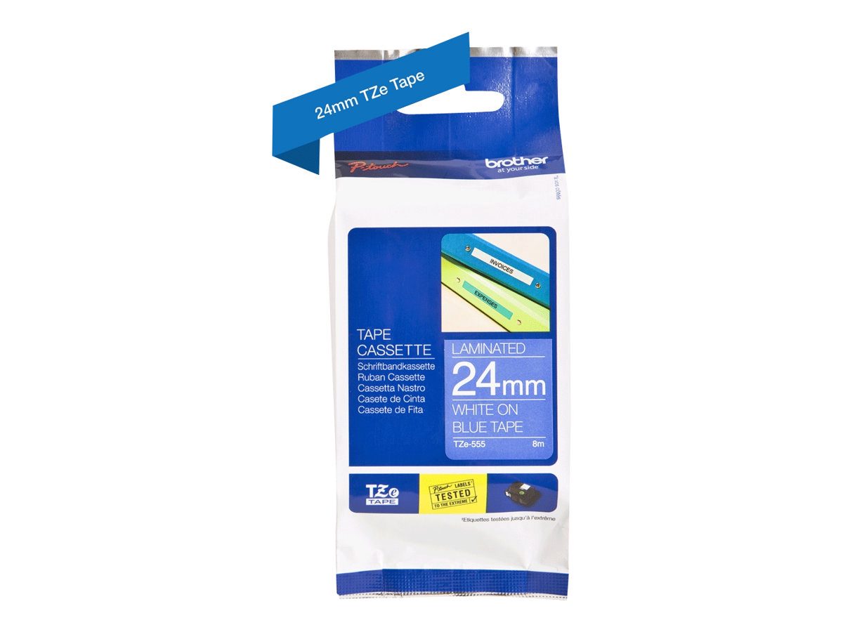 TZe-555 Laminated tape, White On Blue, TZe, 8 m, 2.4 cm