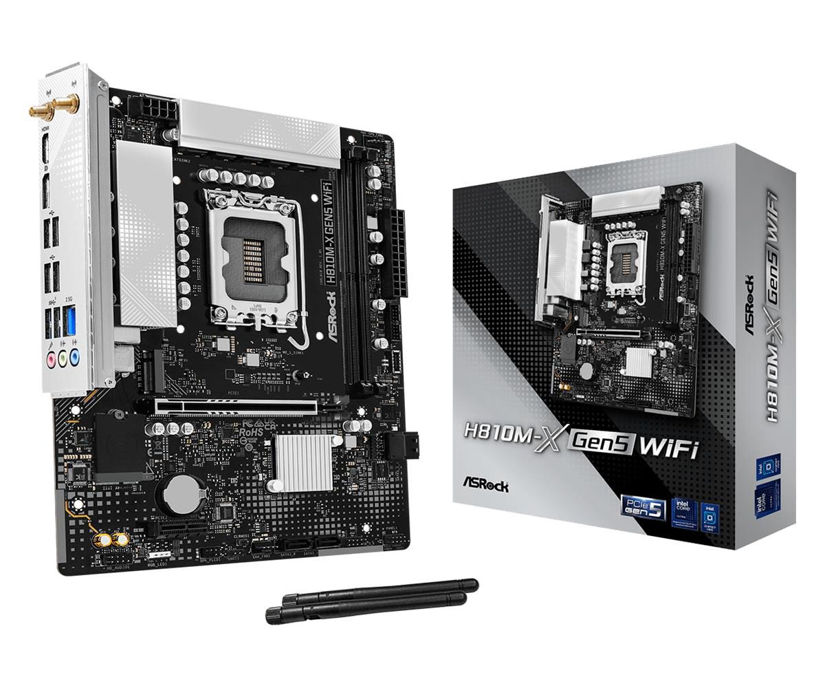 Mainboard, ASROCK, LGA 1851 (Socket V1), RAM DDR5-SDRAM, 2xSlots, H810M-XGEN5WIFI