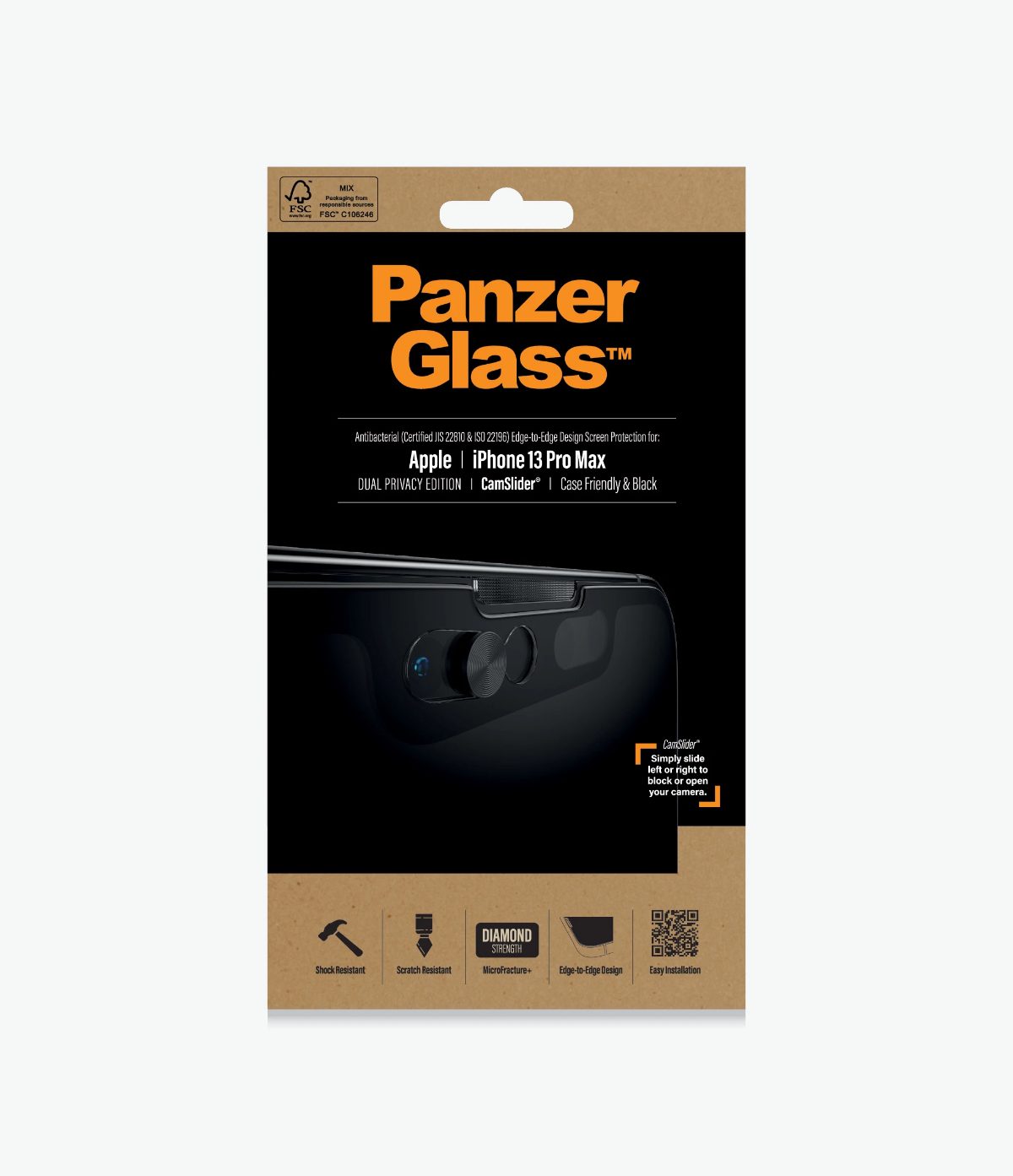 CamSlider Privacy AB, Apple, iPhone 13 Pro Max, Tempered glass, Black, Case friendly, Privacy glass