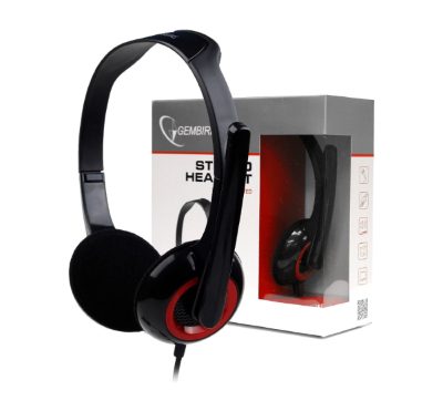 MHS-002 Stereo headset, Built-in microphone, 3.5 mm, Black/Red