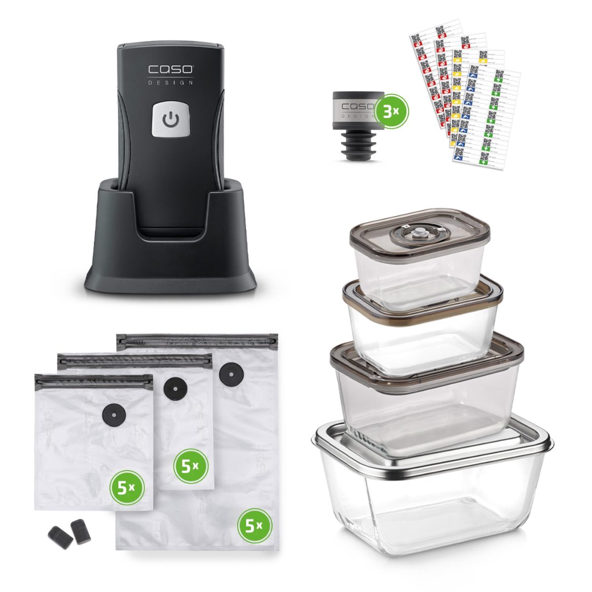 Caso Professional Hand Vacuum Sealer with Accessories, Vacu OneTouch Pro Set, Power 20 W, Black