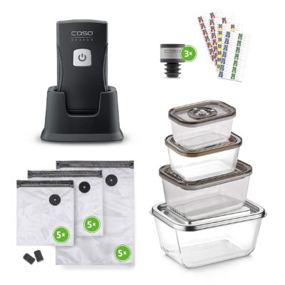 Caso Professional Hand Vacuum Sealer with Accessories, Vacu OneTouch Pro Set, Power 20 W, Black