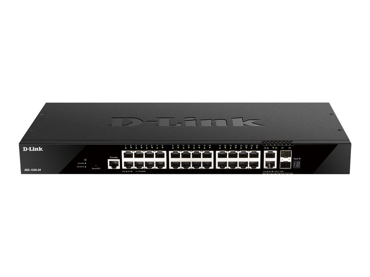 Managed L3 Gigabit Switch, DGS-1520-28, Managed, Rack mountable, SFP+ ports quantity 2x10G, Power supply type Redundant Power supply