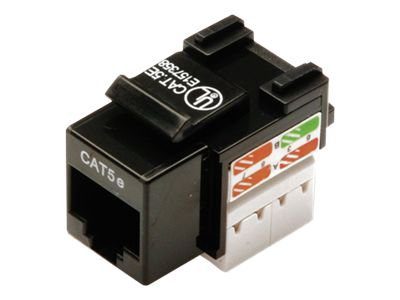Class D CAT 5e Keystone Jack, DN-93501, Unshielded RJ45 to LSA, Cable installation via LSA strips, color coded according to EIA/TIA 568 A & B; The Cat 5e keystone module supports transmission speeds of up to 1 GBit/s & 100 MHz in connection with cat. 5e or higher network installation cables, Black