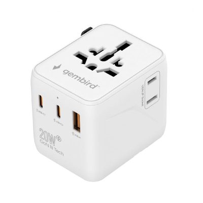 Gembird Universal travel power adapter, TPA-1A2C20-01-W, 20 W, Travel Adapter